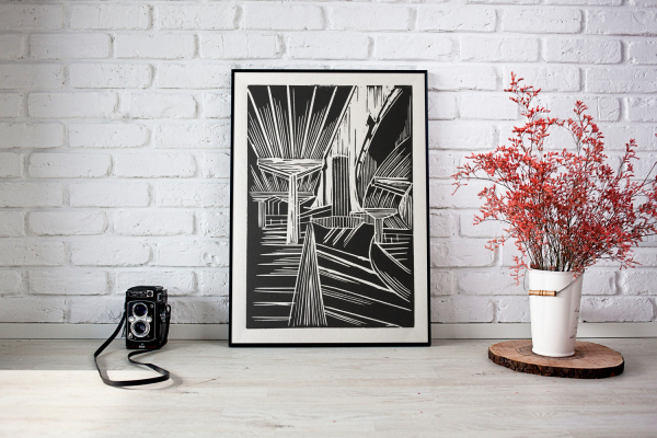Coventry Ring Road Flyover by the University Lino Cut