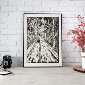 winter, greenway, lino, cut, print, gary, eite, industrial, artist