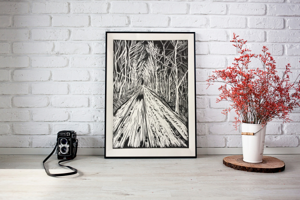 winter, greenway, lino, cut, print, gary, eite, industrial, artist